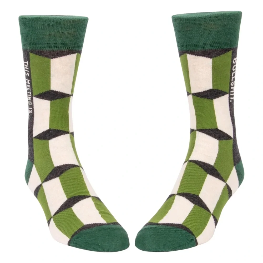 NWT Blue Q Men’s Crew Socks This Meeting Is Bullshit - Green, Cream